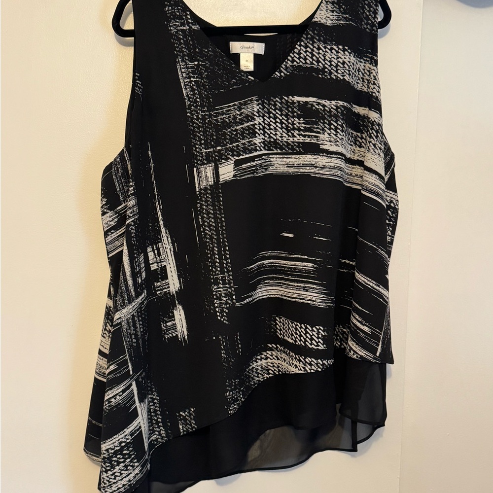 CJ Banks Black and White Asymmetrical Blouse